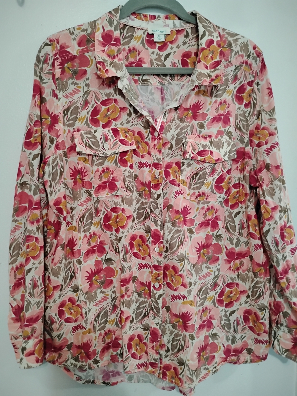 Sundance Colorful Mixed Red Floral Button-Down Shirt XL